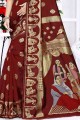 Maroon Banarasi Saree in Banarasi raw Silk with Printed