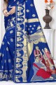 Royal Blue Printed Banarasi raw Silk Banarasi Saree