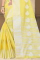 Yellow Banarasi Saree in Cotton with Weaving