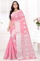 Cotton Banarasi Saree with Weaving in Pink