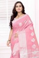 Cotton Banarasi Saree with Weaving in Pink