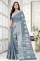 Banarasi Saree in Grey Cotton with Weaving