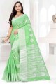 Cotton Banarasi Saree in Green with Weaving