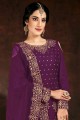Purple Salwar Patiala Suit in Faux Georgette