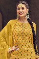 Faux Georgette Salwar Patiala Suit in Yellow Faux Georgette