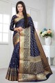 Latest Navy Blue Silk South Indian Saree with Weaving