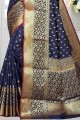 Latest Navy Blue Silk South Indian Saree with Weaving