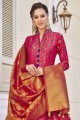 Pink Churidar Anarkali Suit in Jacquard with Jacquard