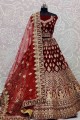 Embroidered Velvet Lehenga Choli in Maroon
