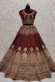 Lehenga Choli in Maroon Velvet with Embroidery