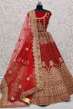 Red Embroidered Lehenga Choli in Velvet