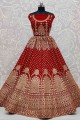 Red Embroidered Lehenga Choli in Velvet
