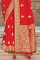 Wedding Saree in Red Silk with Weaving