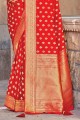 Silk Wedding Saree in Red with Weaving