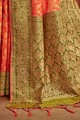Weaving Banarasi raw Silk Orange Banarasi Saree Blouse