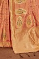 Peach Banarasi Saree in Banarasi raw Silk with Weaving