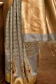 Weaving Banarasi Saree in Grey Banarasi raw Silk