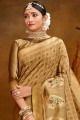 Golden Banarasi Saree in Banarasi raw Silk with Weaving