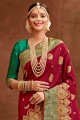Traditional Weaving Banarasi raw Silk Maroon Banarasi Saree Blouse