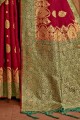 Traditional Weaving Banarasi raw Silk Maroon Banarasi Saree Blouse