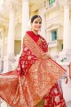 Banarasi Saree in Red Banarasi raw Silk with Weaving