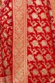 Banarasi Saree in Red Banarasi raw Silk with Weaving