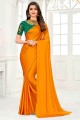Printed Chiffon Saree in Mustard  with Blouse
