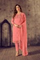 Satin Straight Pant Palazzo Suit in Pink Satin