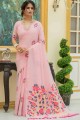 Pink Cotton & Linen Saree with Printed