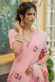 Pink Cotton & Linen Saree with Printed