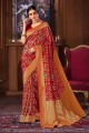 Ethinc Weaving Banarasi raw Silk Maroon Banarasi Saree Blouse