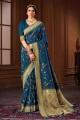 Blue Weaving Banarasi raw Silk Banarasi Saree