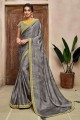 Grey Saree in Satin & Silk with Embroidered