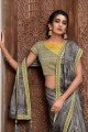 Grey Saree in Satin & Silk with Embroidered