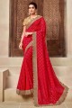 Indian Ethnic Red Saree with Embroidered Georgette & Silk