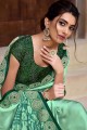 Georgette & Silk Saree with Embroidered in Green