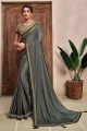 Grey Saree with Embroidered Georgette & Silk
