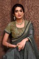 Grey Saree with Embroidered Georgette & Silk