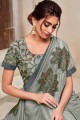 Gorgeous Grey Embroidered Saree in Silk