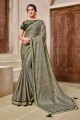 Olive Green Embroidered Saree in Georgette & Silk