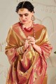 Pink Banarasi raw Silk Embroidered Banarasi Saree with Blouse