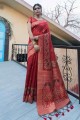 Weaving Tussar Silk Red Saree Blouse