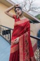 Weaving Tussar Silk Red Saree Blouse