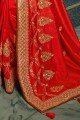 Fascinating Red Saree in Chiffon with Embroidered