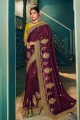 Chiffon Saree in Wine  with Embroidered