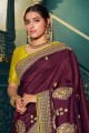 Chiffon Saree in Wine  with Embroidered