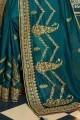 Embroidered Saree in Blue Chiffon