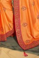 Embroidered Chiffon Saree in Peach