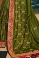 Chiffon Mehendi  Saree in Embroidered