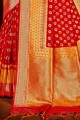 Weaving South Indian Saree in Red Art Silk